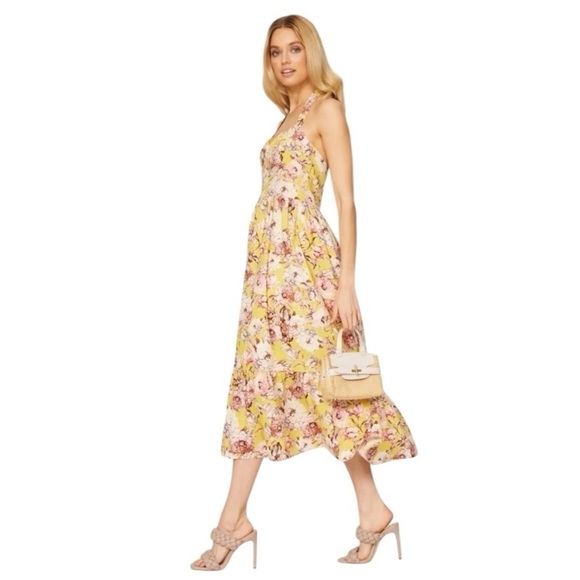 Bardot Labella Women’s Floral Halter Yellow Midi Linen Spring Summer Dress SZ S - Picture 2 of 14